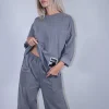 Σετ φούτερ γκρι μπλούζα φαρδιά με σαλβάρι