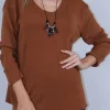Μπλούζα κάμελ με κολιέ πλεκτή ελαστική
