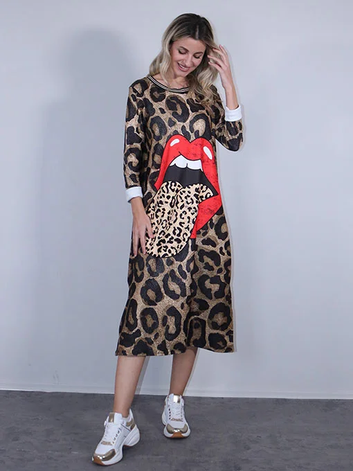 Φόρεμα animal μίντι με ανοίγματα στα πλαϊνά