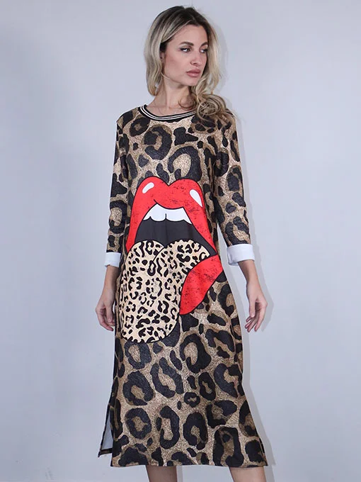 Φόρεμα animal μίντι με ανοίγματα στα πλαϊνά