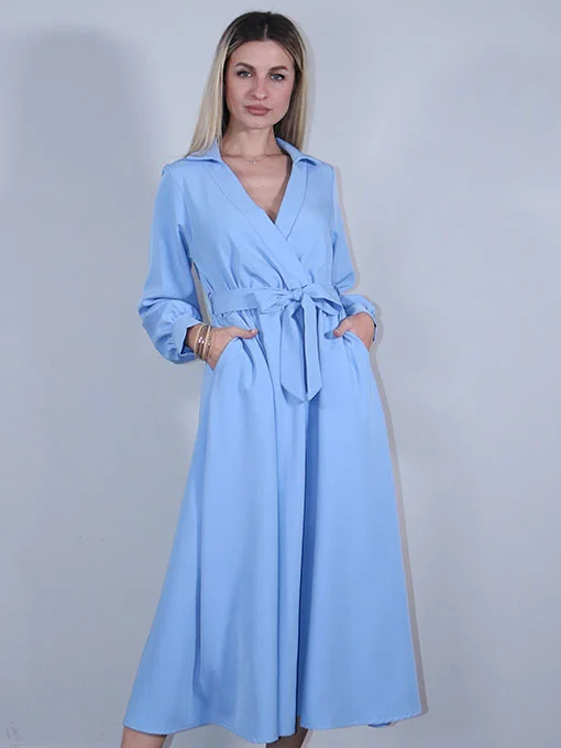 Φόρεμα γαλάζιο κρουαζέ με γιακά