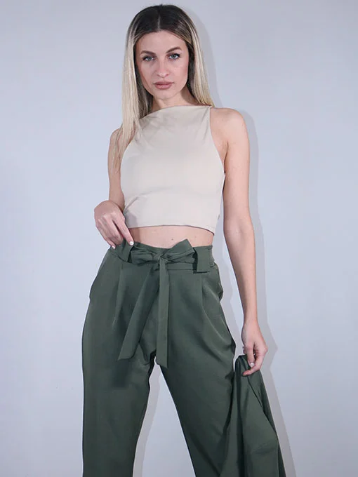 Crop top εκρού με ίσιο λαιμό