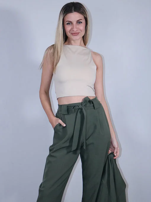 Crop top εκρού με ίσιο λαιμό