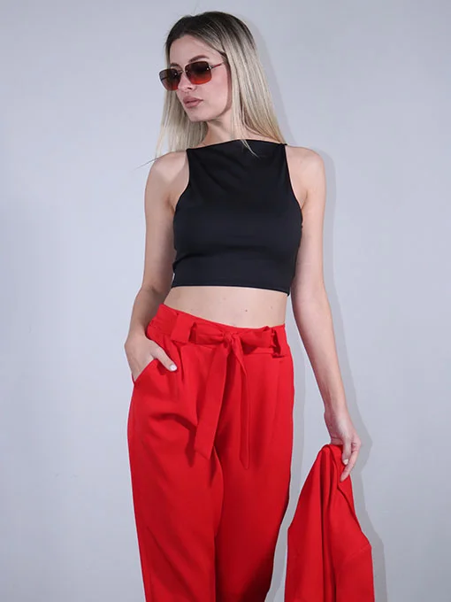 Crop top μαύρο με ίσιο λαιμό