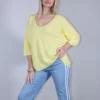Μπλούζα πλεκτή κίτρινη νυχτερίδα φαρδιά με Ve