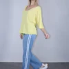 Μπλούζα πλεκτή κίτρινη νυχτερίδα φαρδιά με Ve