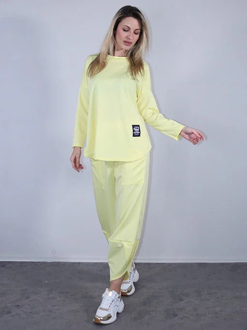 Σετ βισκόζη oversize κίτρινο σαλβάρι και μπλούζα