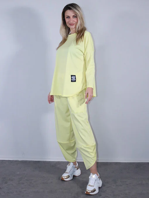Σετ βισκόζη oversize κίτρινο σαλβάρι και μπλούζα
