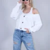 Ζακέτα πλεκτή λευκή ανοιξιάτικη με κουμπιά