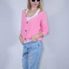 Ζακέτα πλεκτή ροζ ανοιξιάτικη με κουμπιά