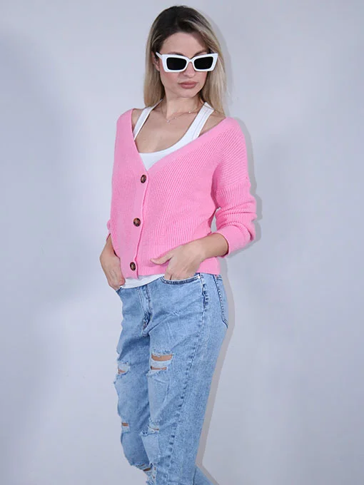 Ζακέτα πλεκτή ροζ ανοιξιάτικη με κουμπιά