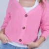 Ζακέτα πλεκτή ροζ ανοιξιάτικη με κουμπιά