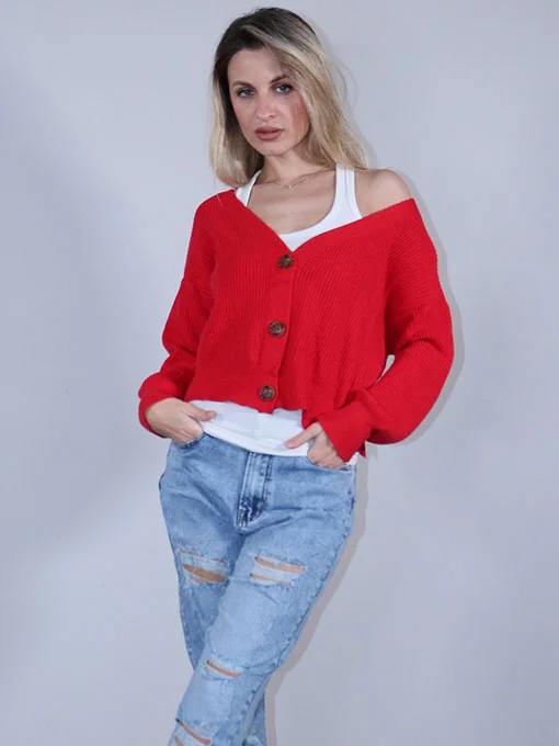 Ζακέτα πλεκτή κόκκινη ανοιξιάτικη με κουμπιά