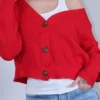 Ζακέτα πλεκτή κόκκινη ανοιξιάτικη με κουμπιά