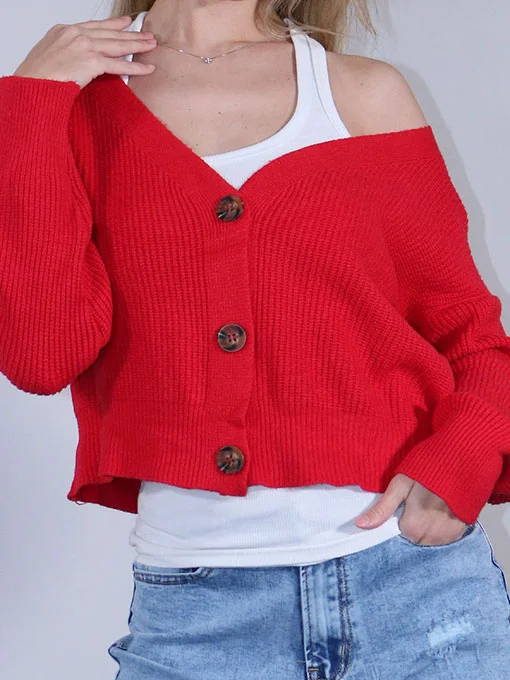 Ζακέτα πλεκτή κόκκινη ανοιξιάτικη με κουμπιά