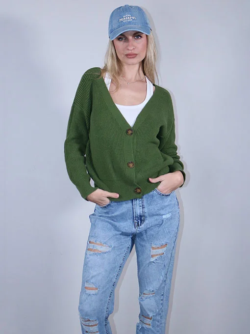 Ζακέτα πλεκτή χακί ανοιξιάτικη με κουμπιά