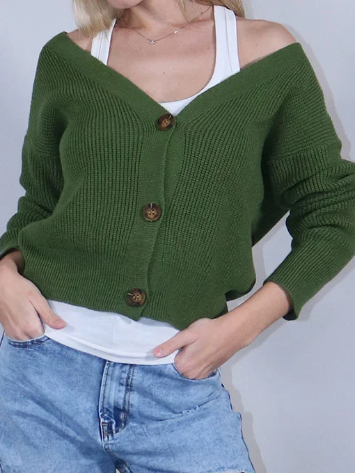 Ζακέτα πλεκτή χακί ανοιξιάτικη με κουμπιά