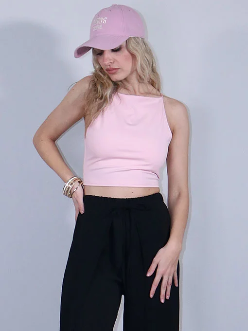 Crop top ροζ με ίσιο λαιμό