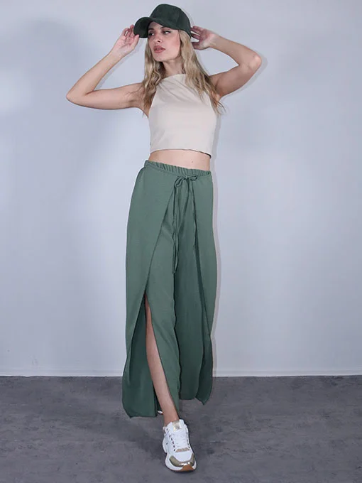 Παντελόνα φάκελος χακί με λάστιχο στην μέση