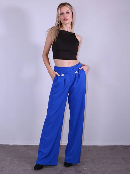 Μπλε παντελόνα με διακοσμητικό ζωνάκι χιαστί