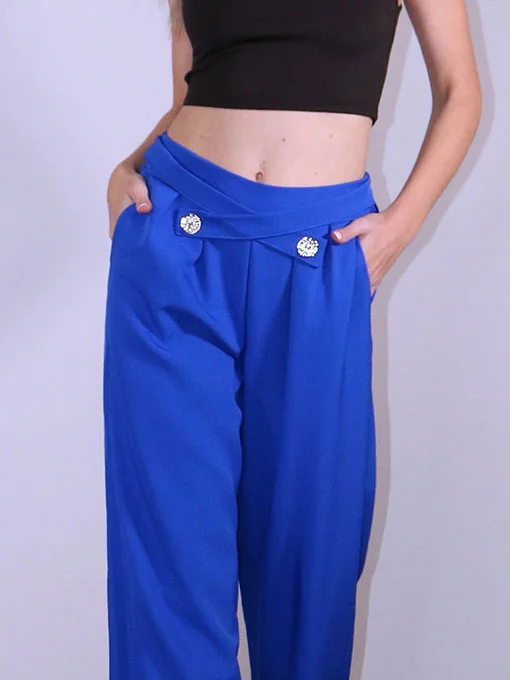 Μπλε παντελόνα με διακοσμητικό ζωνάκι χιαστί