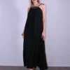 Φόρεμα μαύρο με βολάν μακρύ με χάντρες