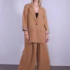 Σετ κοστούμι κάμελ oversize παντελόνα φαρδιά και σακάκι 