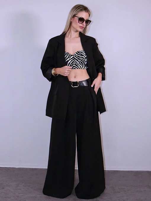 Σετ κοστούμι μαύρο oversize παντελόνα φαρδιά και σακάκι 