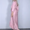 Φόρεμα ροζ κρουαζέ ασύμμετρο μακρύ
