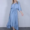Φόρεμα μπλε κρουαζέ ασύμμετρο μακρύ