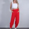 Σαλβάρι φαρδύ κόκκινο με λάστιχο και τσέπες