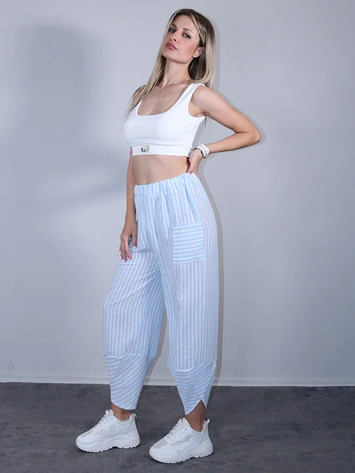 Σαλβάρι ριγέ γαλάζιο φαρδύ με τσέπες