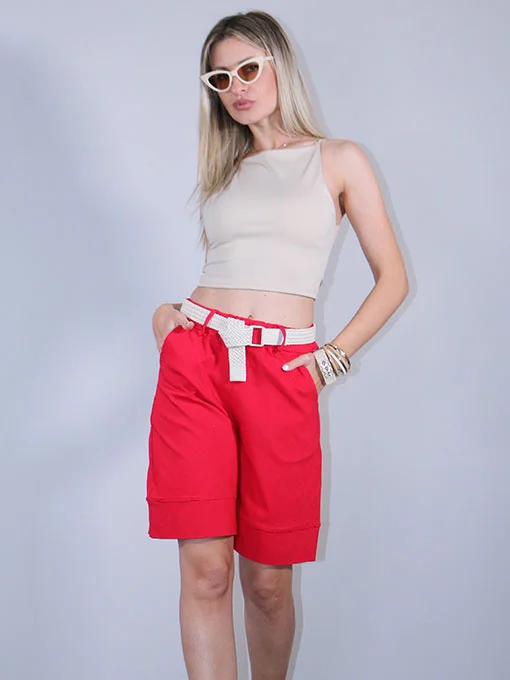 Βερμούδα Basic κόκκινη με ζώνη