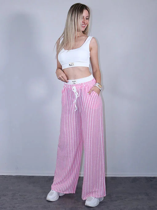 Παντελόνι ριγέ ροζ με ριπ λάστιχο στην μέση