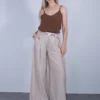 Παντελόνα μπεζ με ζώνη φαρδιά