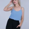 Τοπ φαρδύ μπλε με χρυσές χάντρες στις τιράντες
