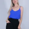 Τοπ μπλε φαρδύ με χρυσές χάντρες στις τιράντες