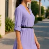 Φόρεμα ασύμμετρο λιλά με ζώνη