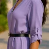 Φόρεμα ασύμμετρο λιλά με ζώνη
