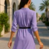 Φόρεμα ασύμμετρο λιλά με ζώνη
