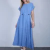 Φόρεμα μακρύ φαρδύ μπλε με ζωνάκι