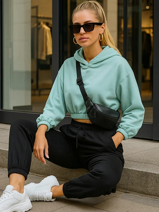 Μπλούζα φούτερ crop με κουκούλα