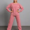 Σετ βελούδο ροζ μπλούζα μακριά και παντελόνα