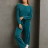 Σετ βελούδο τιρκουάζ μπλούζα μακριά και παντελόνα