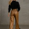 Παντελόνα δερματίνη κάμελ wide leg