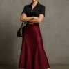 Σατέν φούστα μπορντό σε άλφα γραμμή