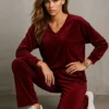Βελούδινο σετ μπορντό μπλούζα φαρδιά με παντελόνα