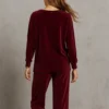Βελούδινο σετ μπορντό μπλούζα φαρδιά με παντελόνα