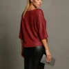 Μπλούζα lurex μπορντό με λαιμόκοψη V