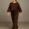 Σετ oversize καφέ με χρυσές ραφές